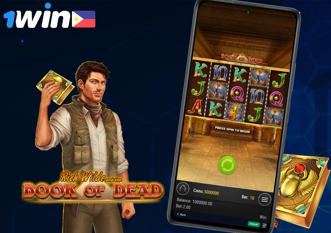 Play the slot Book of Dead in the 1Win app